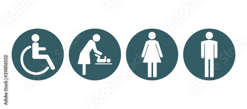 WC symbols, toilet sign, icon set. Vector illustration, flat design