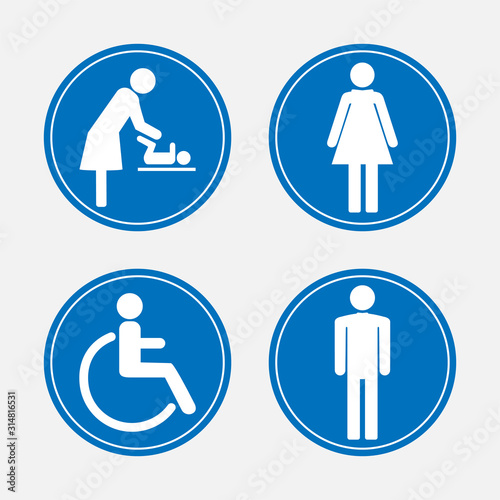 WC symbols, toilet sign, icon set. Vector illustration, flat design
