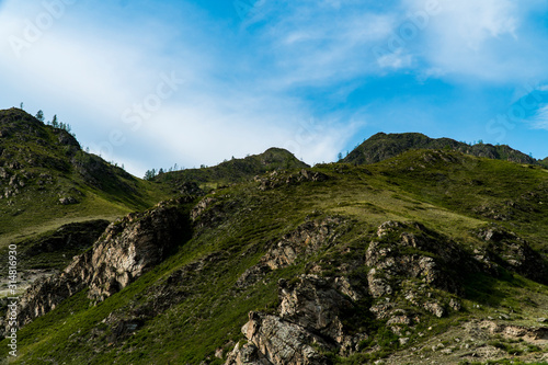 Background image of a mountain landscape. Russia, Siberia, Altai