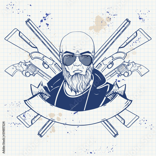 Sketch hunter man with beard