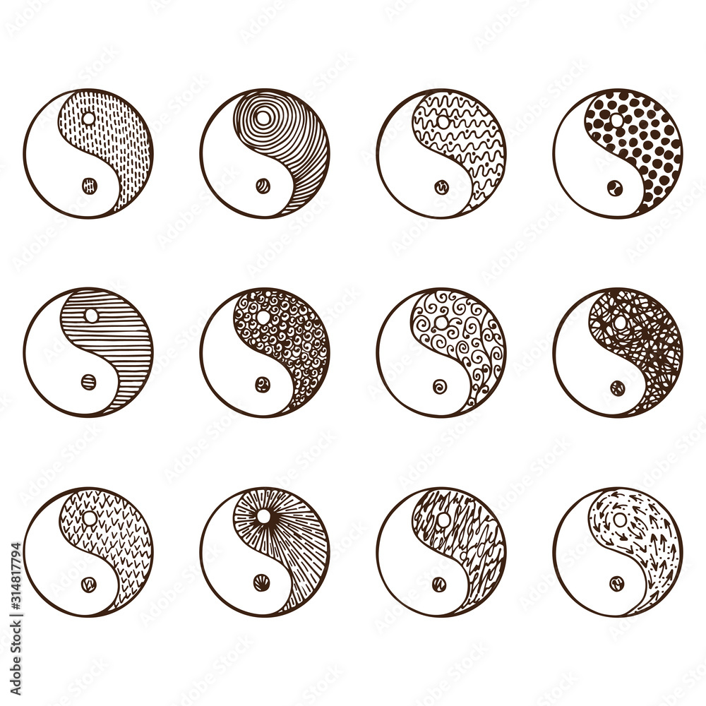 Yin yang symbols - hand drawn doodle set Stock Vector | Adobe Stock