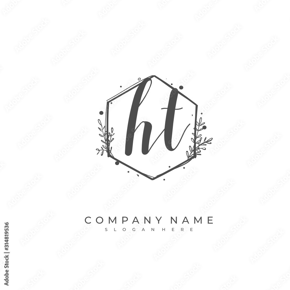 Handwritten initial letter H T HT for identity and logo. Vector logo template with handwriting and signature style.