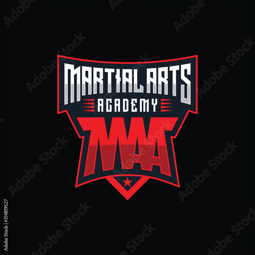 Martial Arts Academy logo concept. fighter, boxing, logo, sport, tournament, fight, athlete, athletic, badge, champion, fighters, aggressive, battle