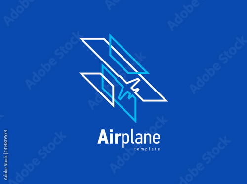 Airplane logo white color, lines stripes theme flight takeoff