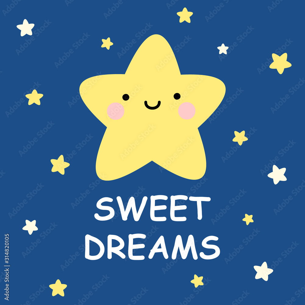 Cute vector sweet dreams card with cartoon stars