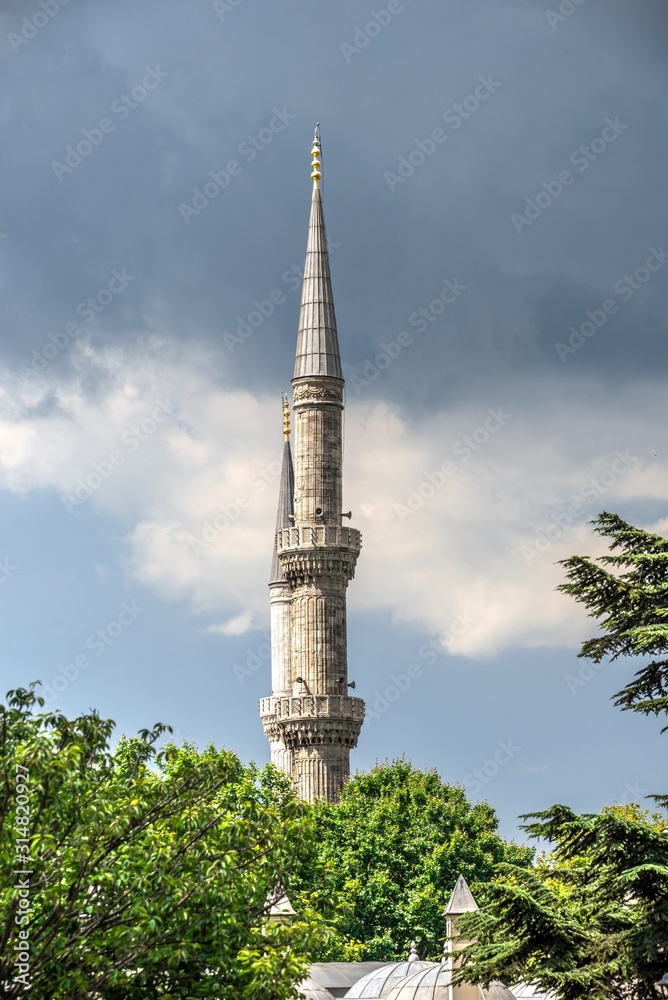 Minarets of the mosque of Hagia Sophia in Istanbul, Turkey