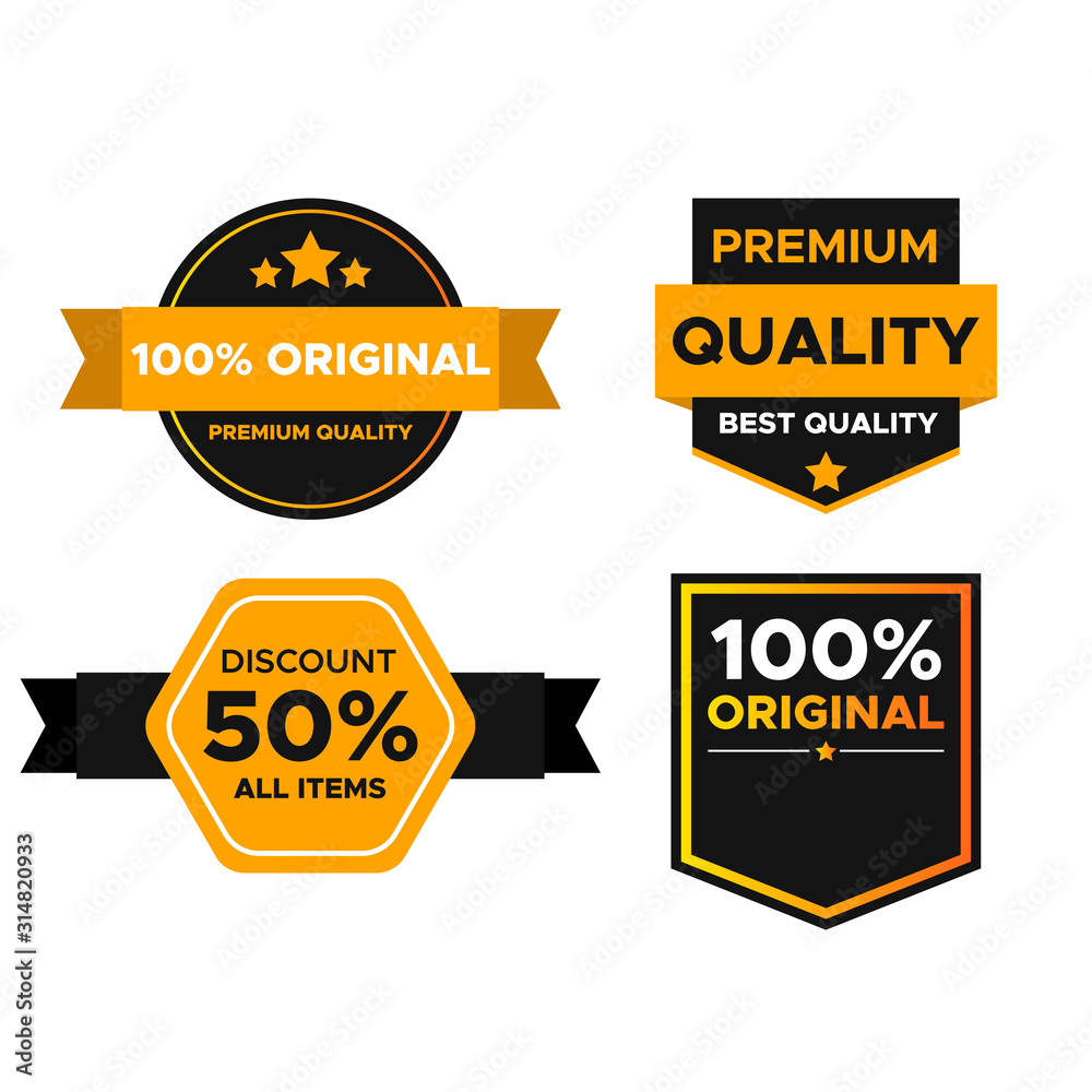 Luxury design template of sale promotion label tag and badge. Discount offer, premium quality badge template.