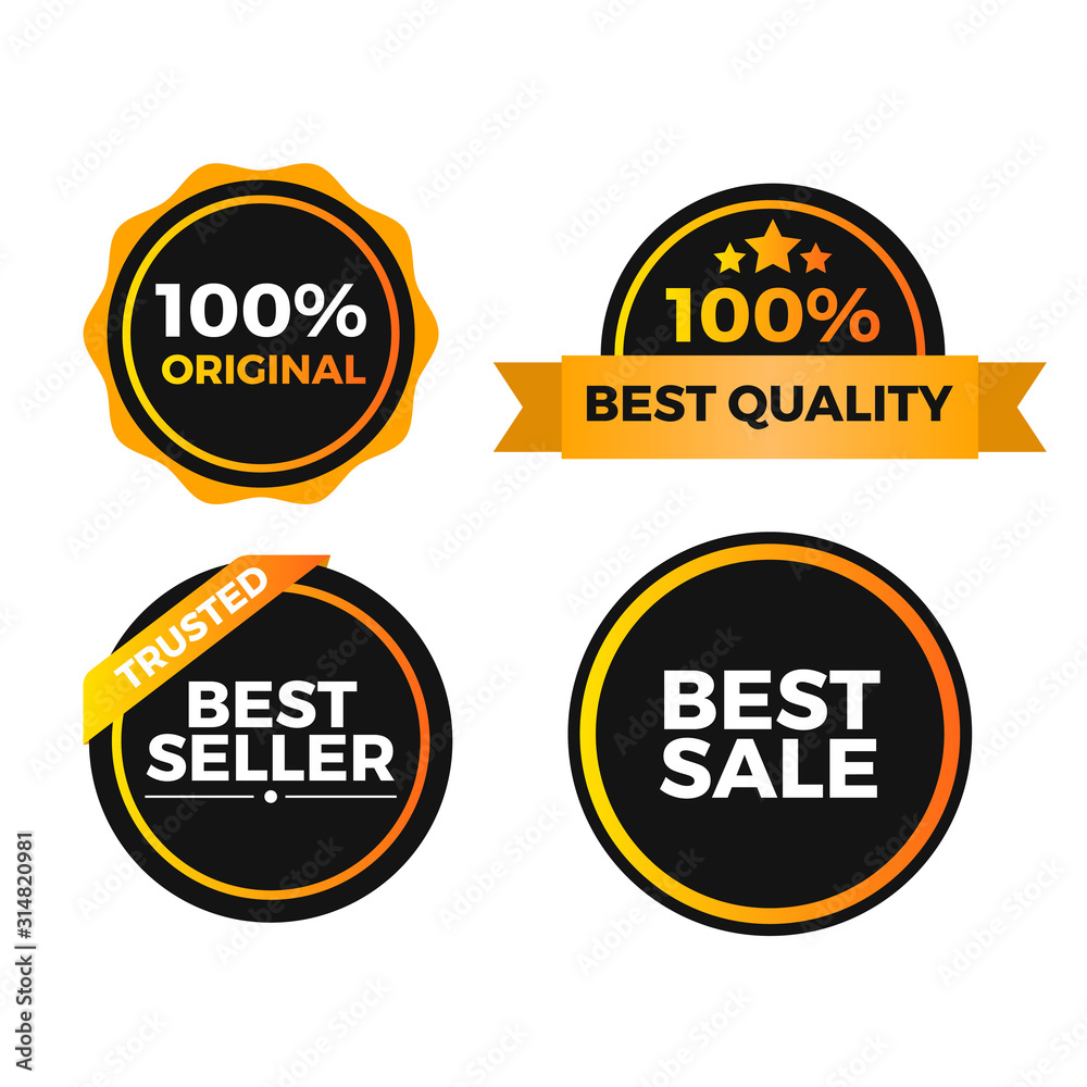 Set of luxury gold circle label tag design template. Sale promotion, discount offer, best sale label vector design.