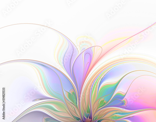 Abstract fractal large multicolor floral pattern on a white background. Part of the flower