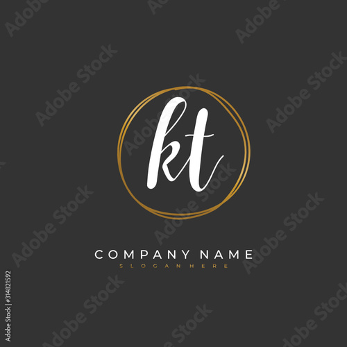 Handwritten initial letter K T KT for identity and logo. Vector logo template with handwriting and signature style.