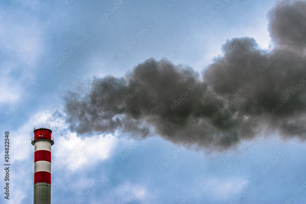 Dark smoke from chimney