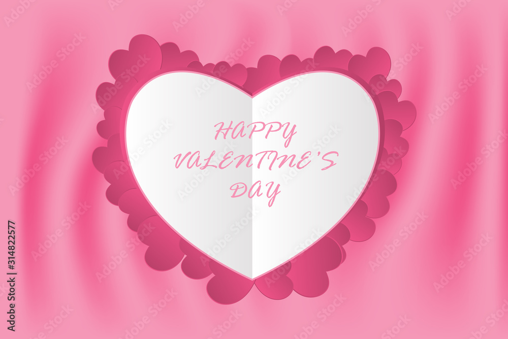 heart shape valentine's day concept on pink wave silk background