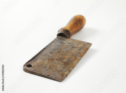 Old wood-handled meat cleaver