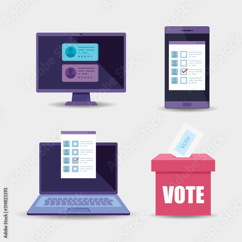 Fototapeta Naklejka Na Ścianę i Meble -  laptop with set objects for vote vector illustration design