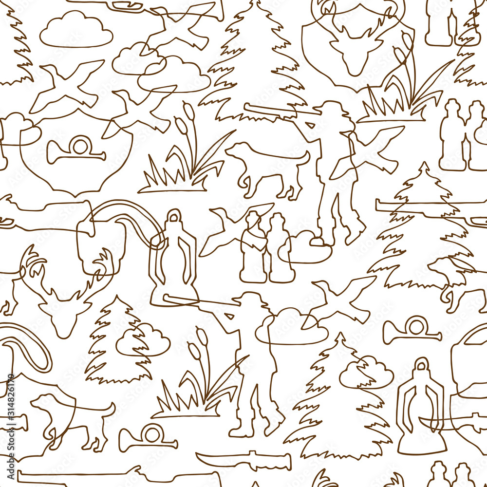 Vector Hunting Seamless pattern. Hand drawn doodle hunting equipment Vector Hunting Seamless pattern. Hand drawn doodle hunting equipment