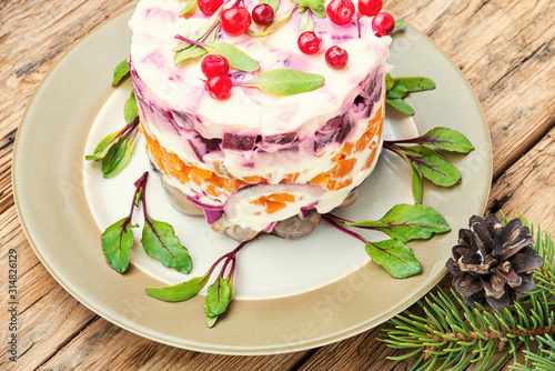 Christmas salad with herring