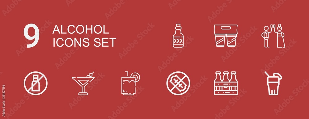 Editable 9 alcohol icons for web and mobile