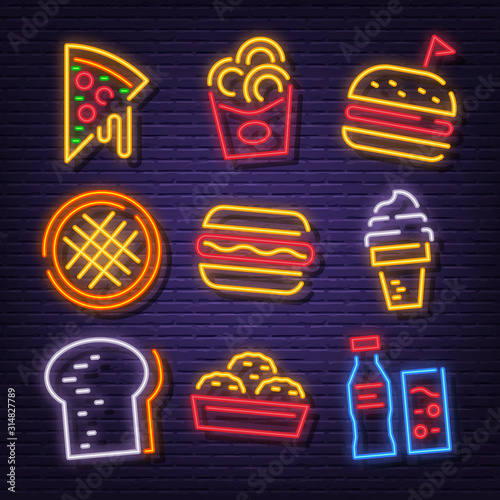 fast food neon signboard icons