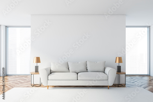 White living room interior with white sofa photo