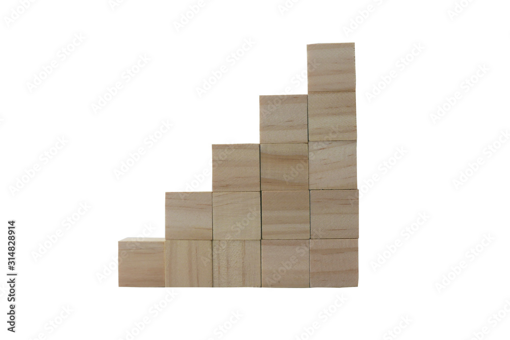 Wooden cube in ladder form isolated on white background.
