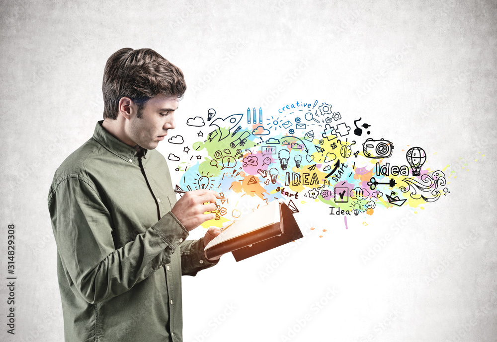 Man writer with notebook and his creative idea Man writer with notebook and his creative idea