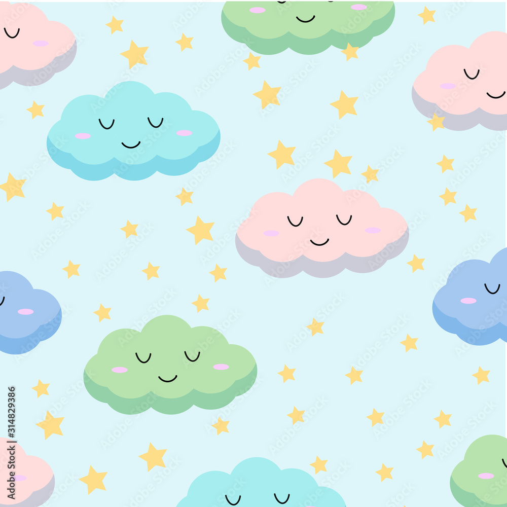 Seamless pattern cute and smile face cloud flying on sky Seamless pattern cute and smile face cloud flying on sky