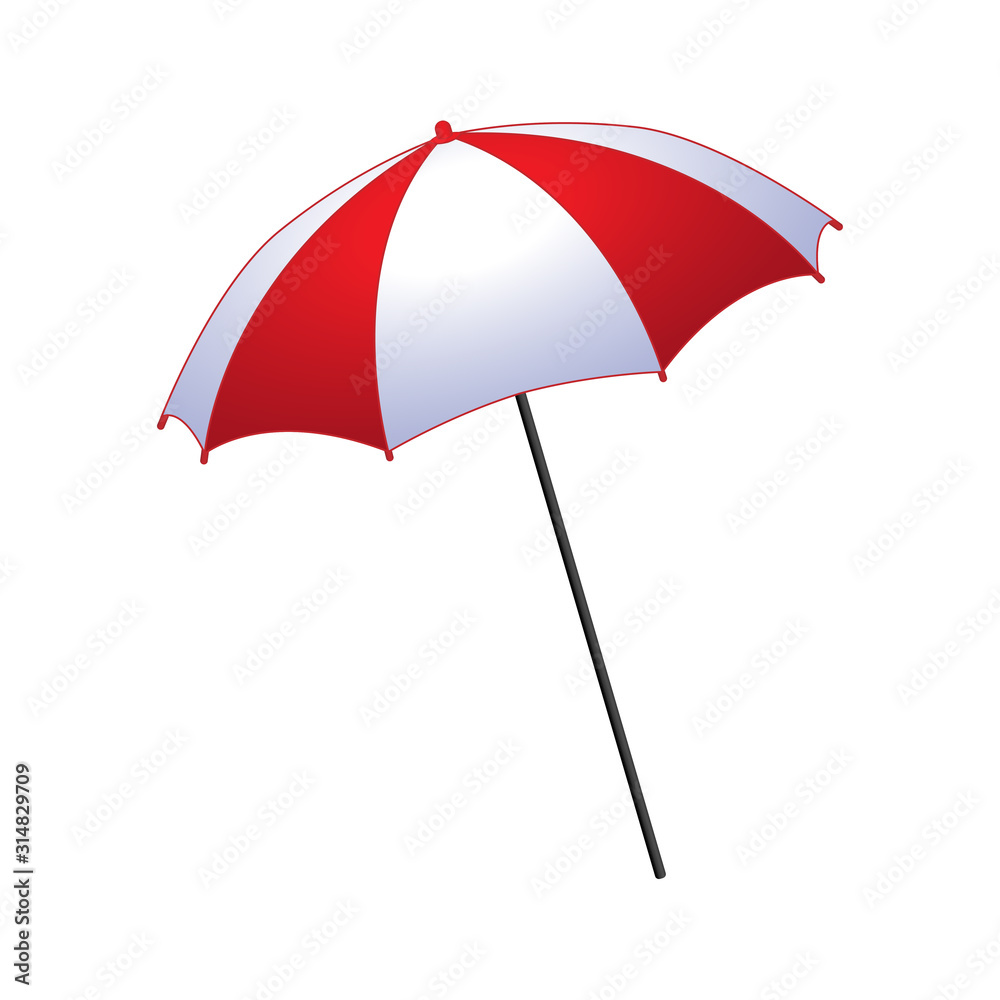 Beautiful beach red-white umbrella for protection from the scorching sun.