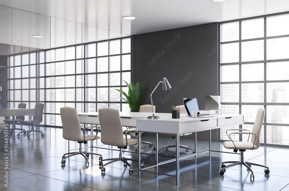 Gray panoramic CEO office corner - obrazy, fototapety, plakaty 