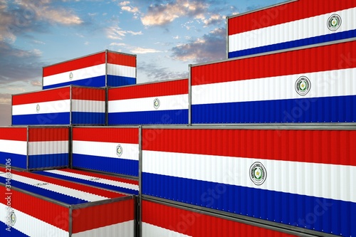 3D illustration Container with flag of Paraguay