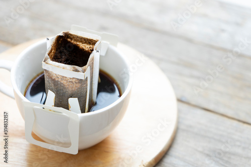 Instant freshly brewed cup of coffee,Drip bag fresh coffee