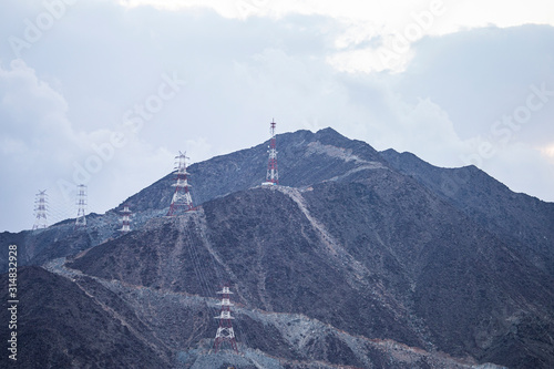 power lines and repeaters in the mountains near Fujairah