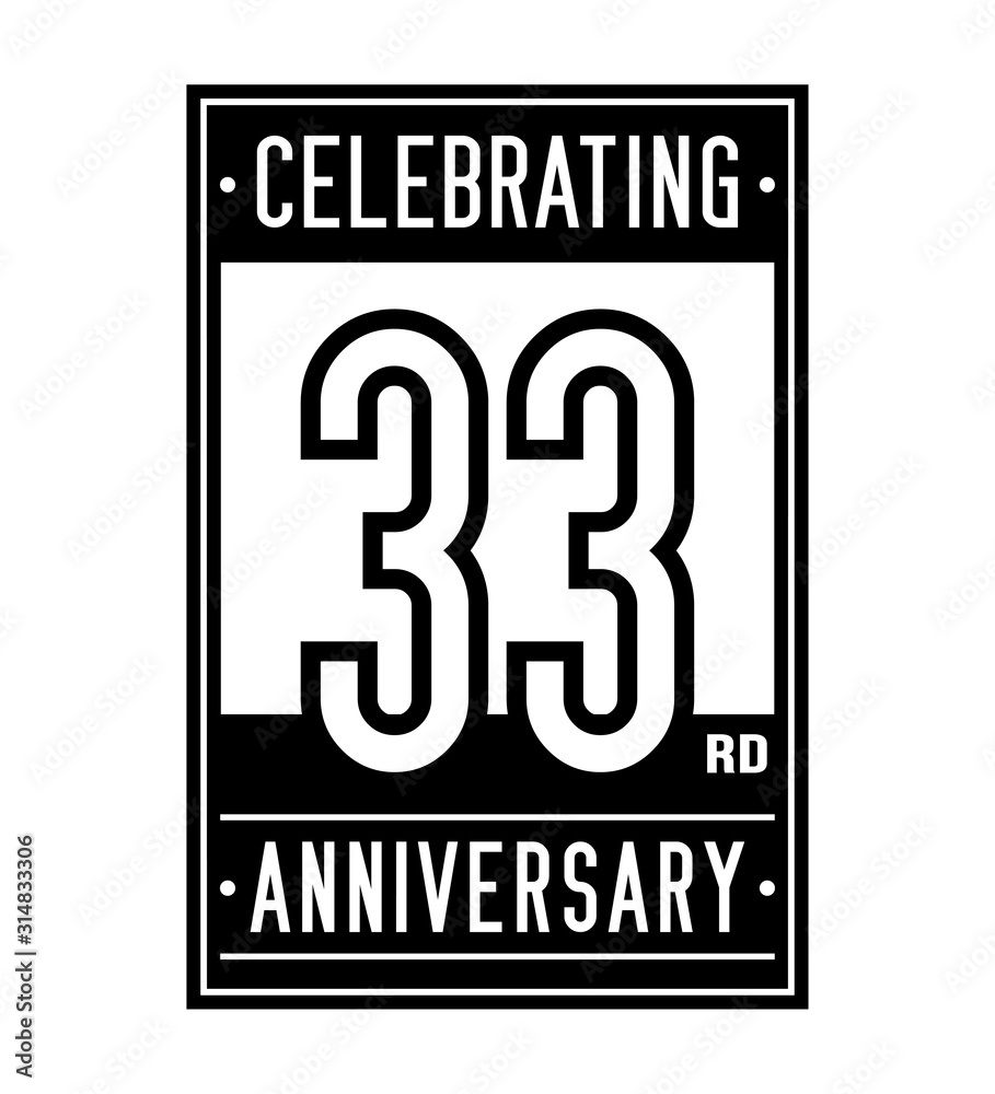 33 years logo design template. Anniversary vector and illustration.