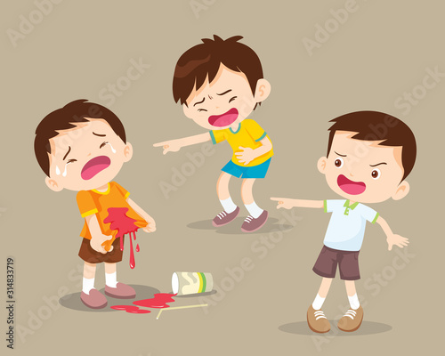 bully children boy the bad habit to friend with a drink falling onto the floor