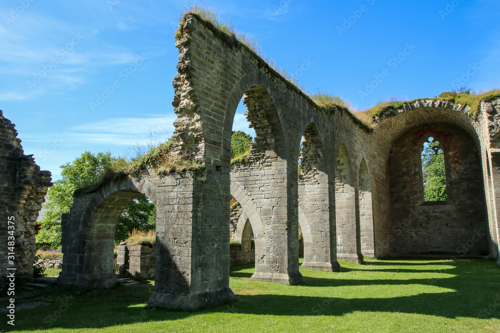 The ruins of the old cloister in Alvastra in Sweden suring the nice sumemr day. A tourist attraction. 