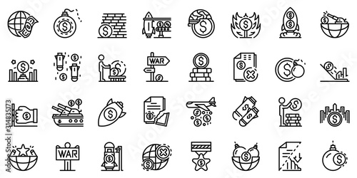Trade war icons set. Outline set of trade war vector icons for web design isolated on white background