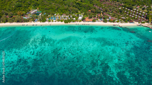 Fototapeta Naklejka Na Ścianę i Meble -  phi phi island and resort tourist boat aerial view