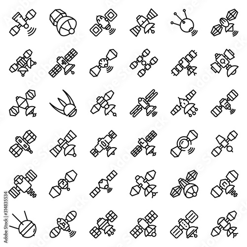 Satellite icons set. Outline set of satellite vector icons for web design isolated on white background