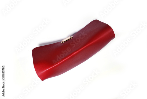 Red leather purse for women isolated on white background.(with Clipping Path).