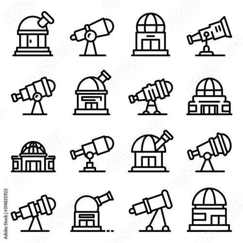 Planetarium icons set. Outline set of planetarium vector icons for web design isolated on white background
