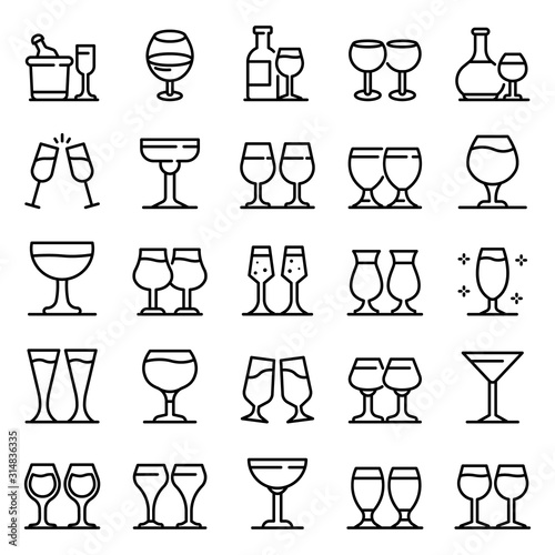 Wineglass icons set. Outline set of wineglass vector icons for web design isolated on white background
