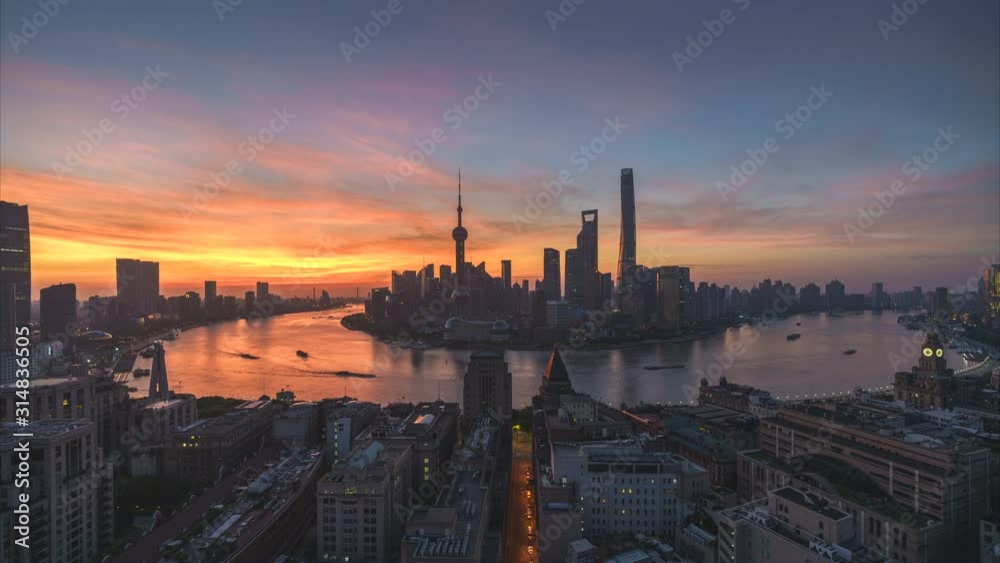 Timelapse of urban skyline and cityscape at sunrise in Shanghai China. Timelapse of urban skyline and cityscape at sunrise in Shanghai China.