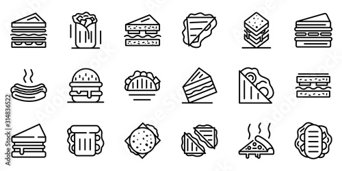 Sandwich bar icons set. Outline set of sandwich bar vector icons for web design isolated on white background