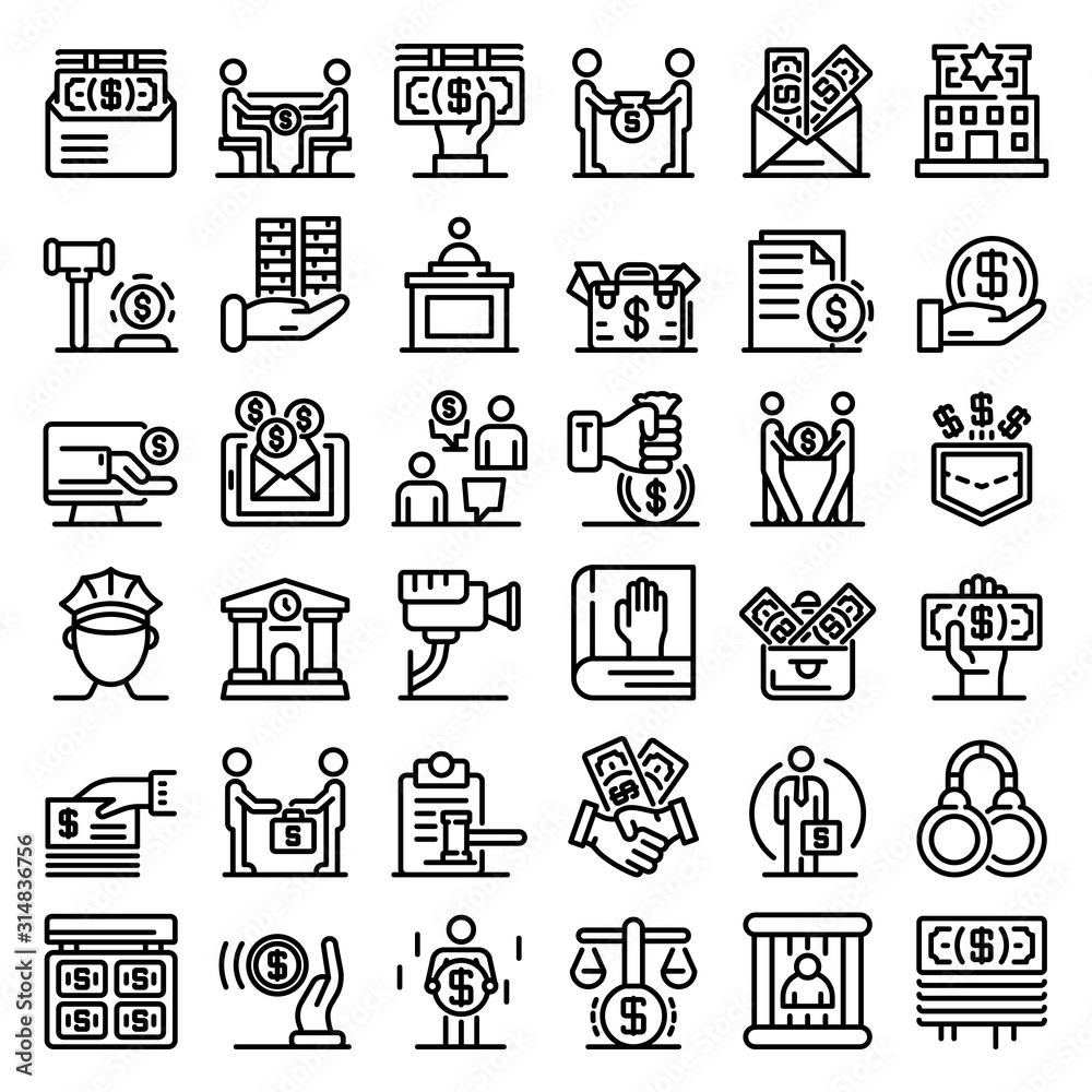 Fototapeta premium Bribery icons set. Outline set of bribery vector icons for web design isolated on white background