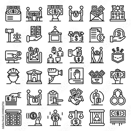 Bribery icons set. Outline set of bribery vector icons for web design isolated on white background