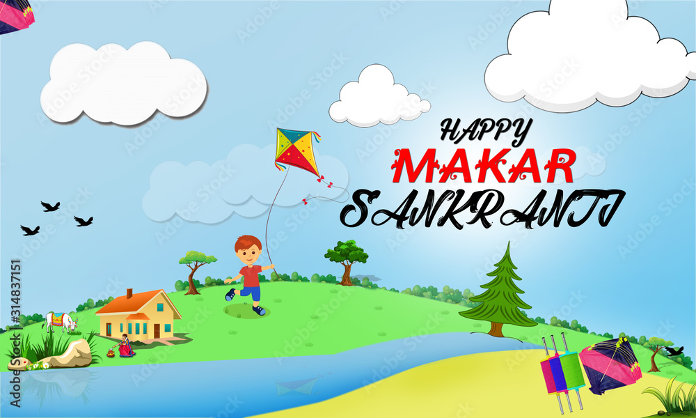 Naklejka premium Vector Illustration Happy Makar Sankranti Festival