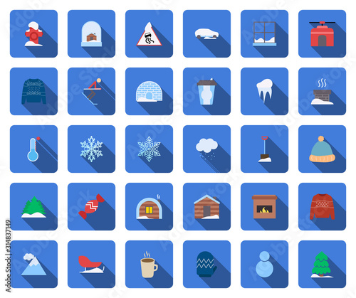 Collection of winter icons in flat design style vector