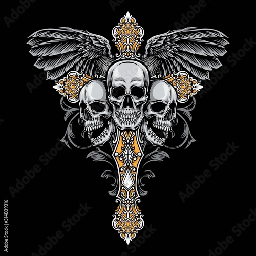 skull gothic cross vector illustration