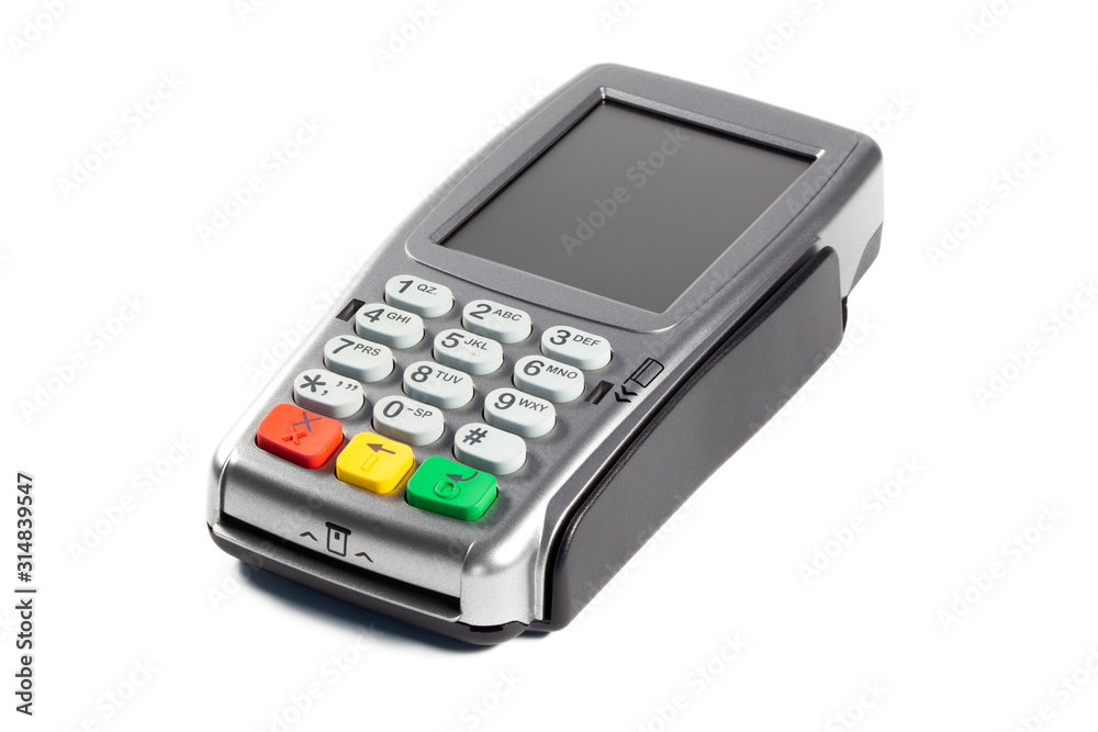 Payment terminal on a white background Payment terminal on a white background
