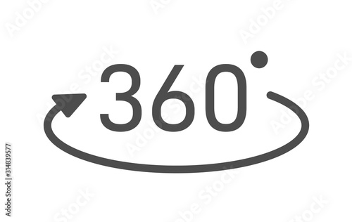 360 view vector icon isolated on white background. VR and AR technology illustration. Augmented reality futuristic technology concept. 360 panoramic view