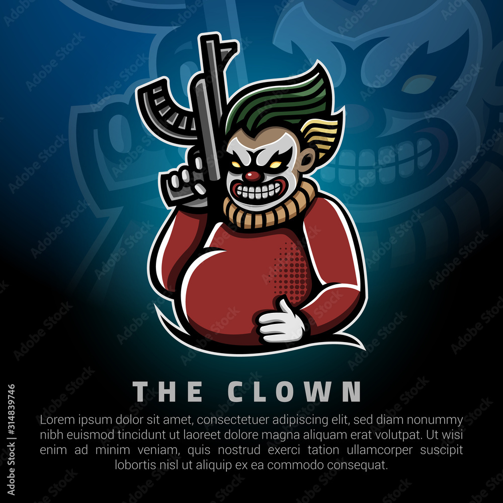 The clown holding a big gun The clown holding a big gun
